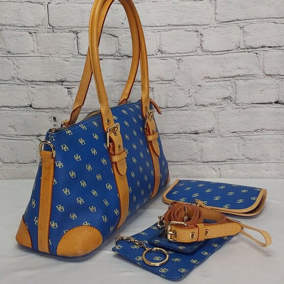 DOONEY & BOURKE SIGNATURE BLUE DOMED SATCHEL/CROSSBODY BAG 5-PIECE COMPLETE SET - Picture 2 of 14